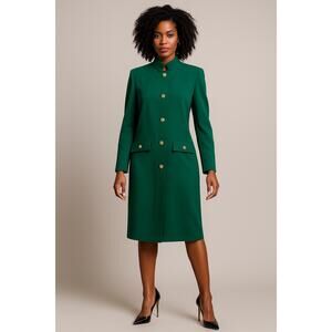 Vintage Henry Lee Petites 12P Green Dress Coat Gold Button Mod Secretary Style